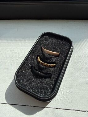 Set of Three Curved Hair Clips - Matte Bronze, Leopard Print & Black